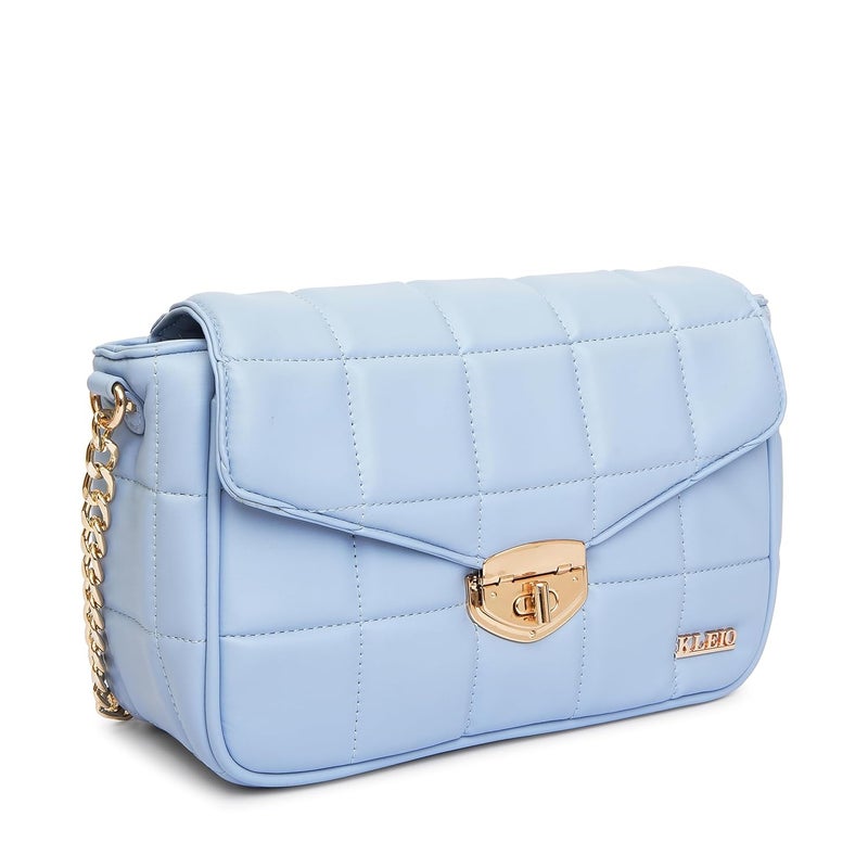 KLEIO Vegan Quilted Crossbody Sling Bag for Women and Girls - Turquoise - Image 4